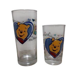 Disney Winnie the Pooh "Big Hearts/Big Hugs" 16oz & 8oz Glasses Anchor Hocking